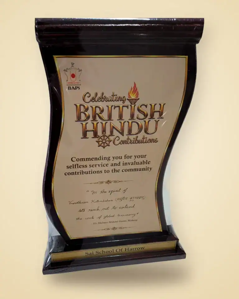 BAPS Celebrating British Hindu Contributions award presented to Sai School of Harrow