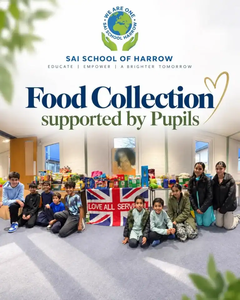 Sai School pupils with donated food for the school's food collection